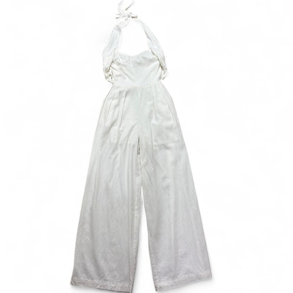 XOXO White linen blend wide-leg jumpsuit sweetheart halter neck 90's Y2K Size M